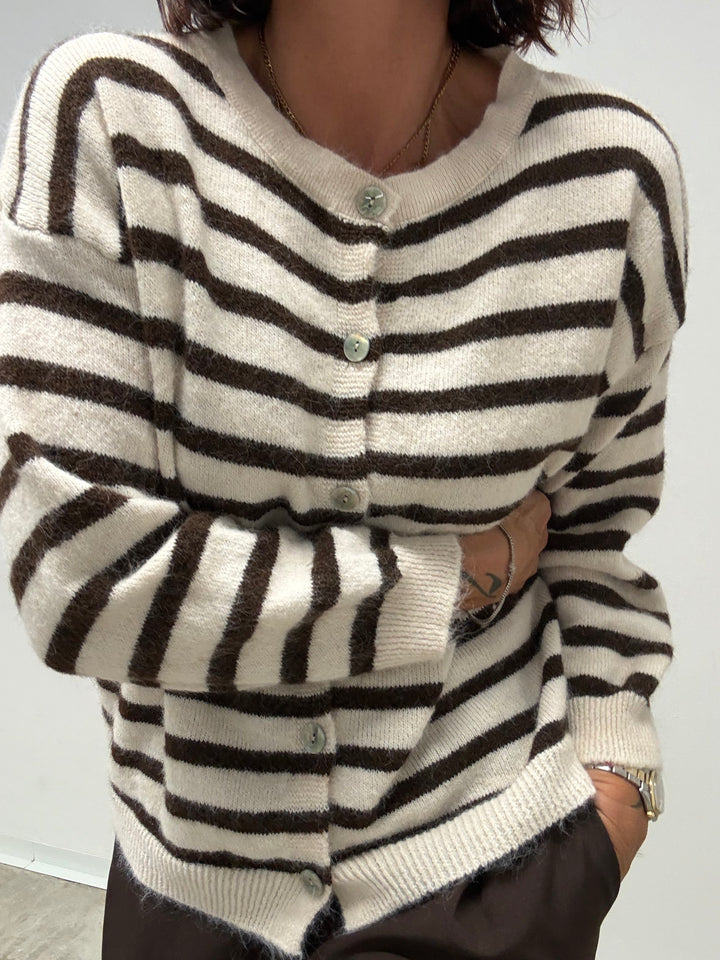 CARDIGAN PATRIZIA RIGHE BEIGE/CIOCCO