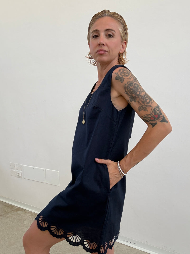 ABITO MERLETTO LINO BLU NOTTE
