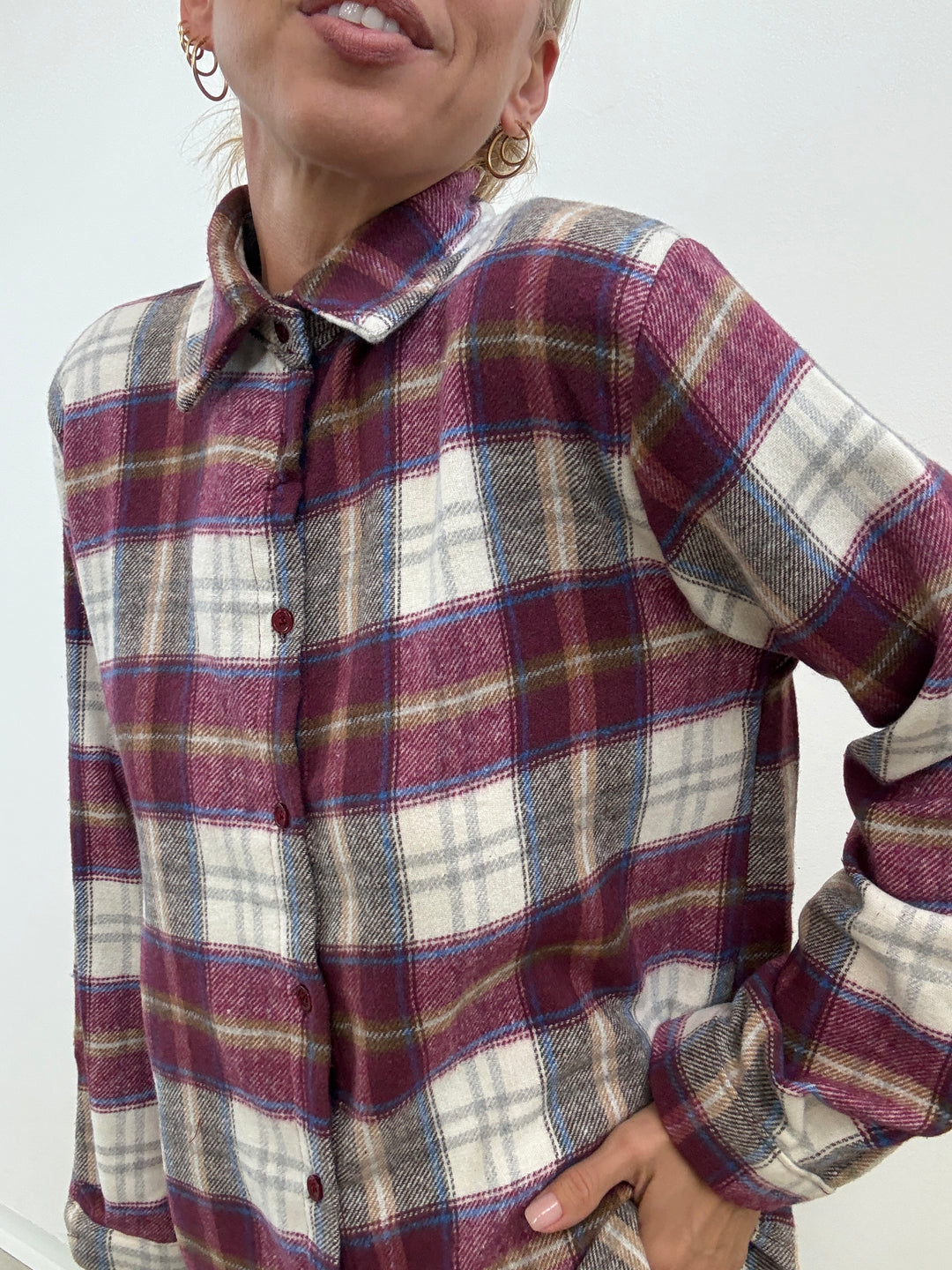 CAMICIA HEIDI CHECK PRUGNA/PANNA
