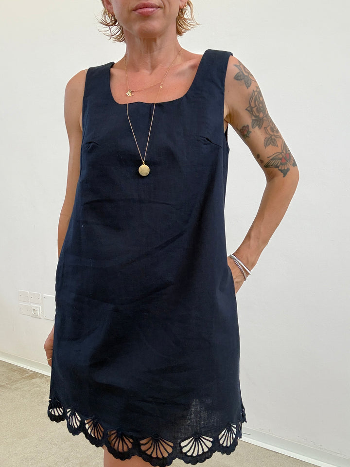 ABITO MERLETTO LINO BLU NOTTE