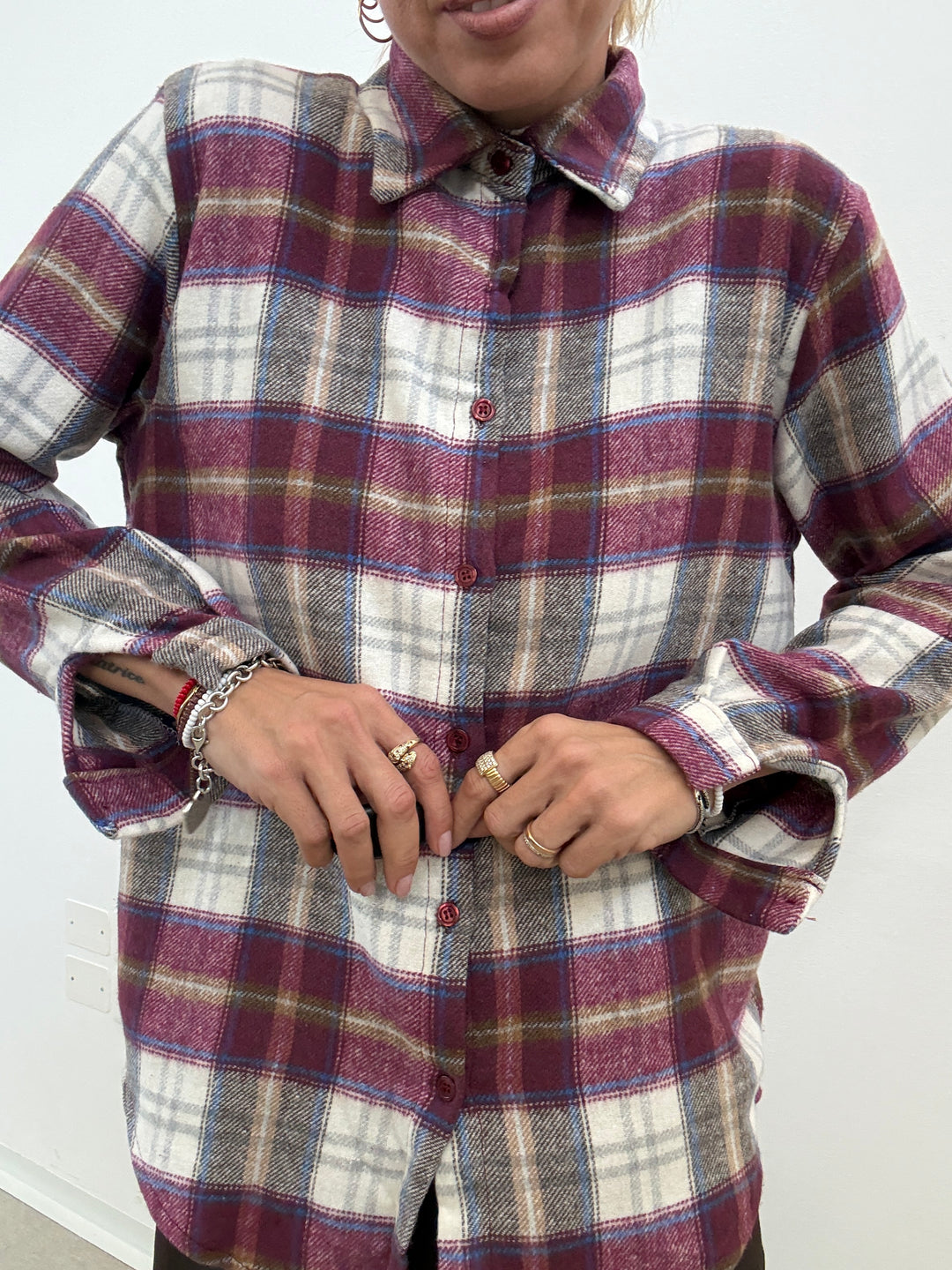 CAMICIA HEIDI CHECK PRUGNA/PANNA