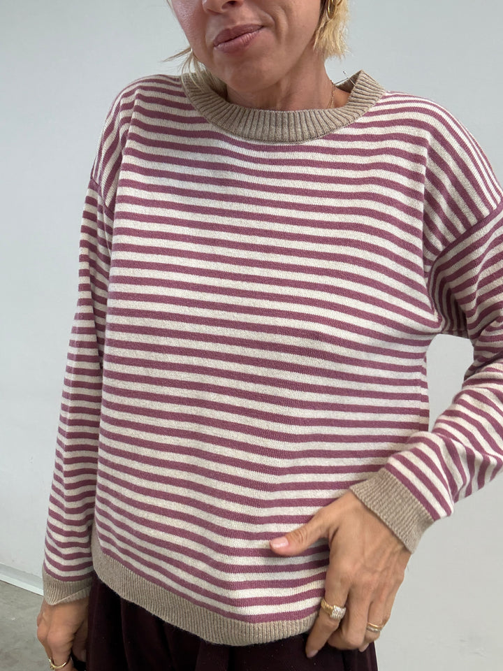 PULL BORDO BEIGE RIGA ROSA
