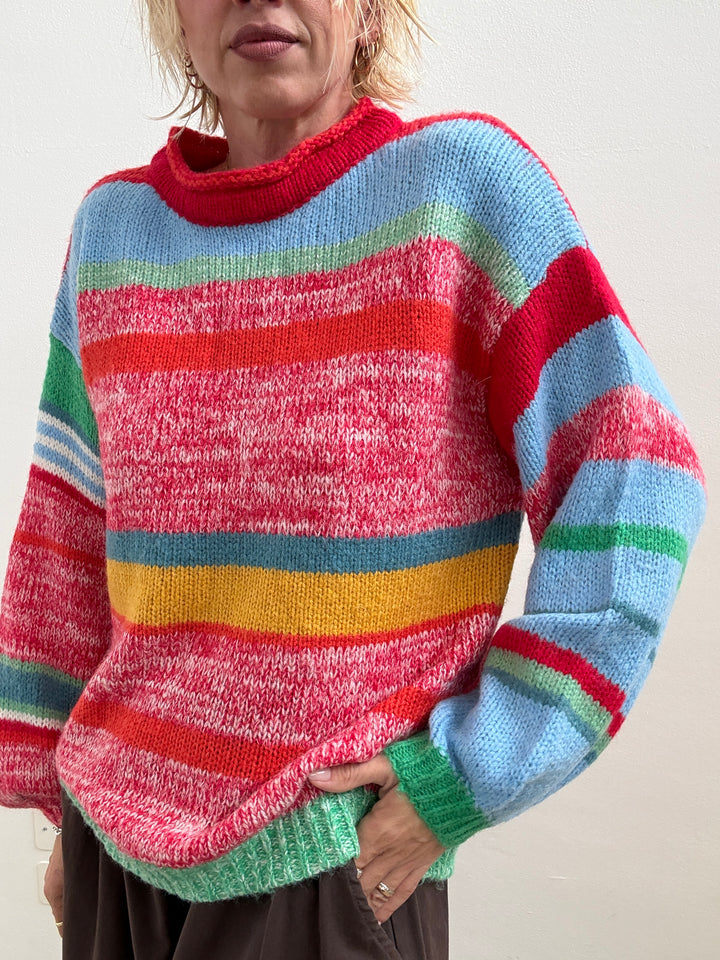 PULL MULTICOLORE ARANCIO/CIELO