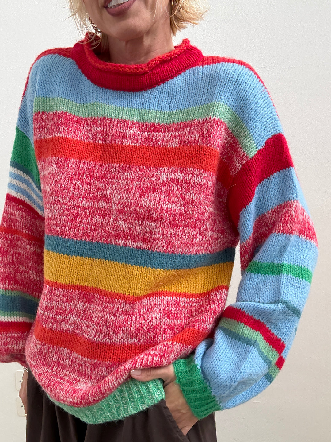 PULL MULTICOLORE ARANCIO/CIELO