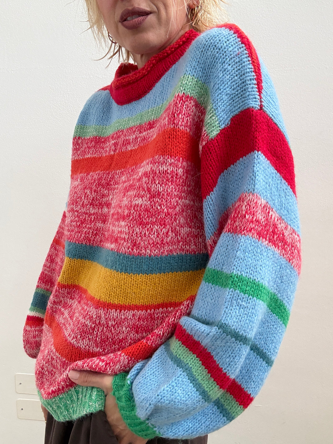 PULL MULTICOLORE ARANCIO/CIELO