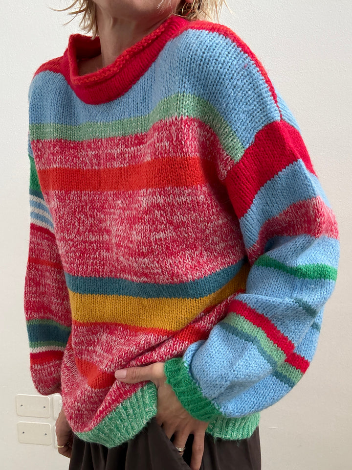 PULL MULTICOLORE ARANCIO/CIELO