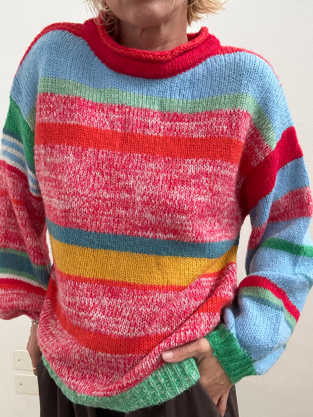 PULL MULTICOLORE ARANCIO/CIELO