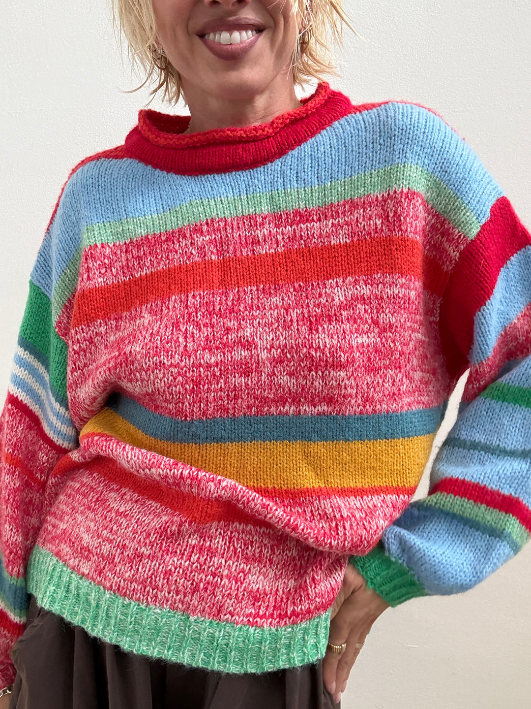 PULL MULTICOLORE ARANCIO/CIELO