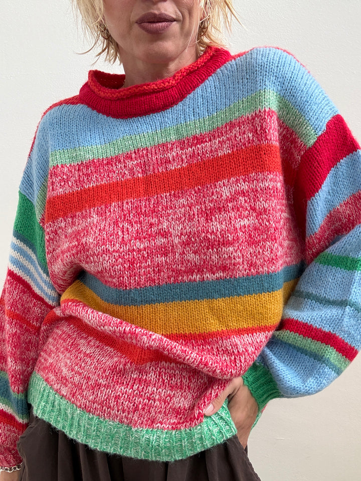 PULL MULTICOLORE ARANCIO/CIELO
