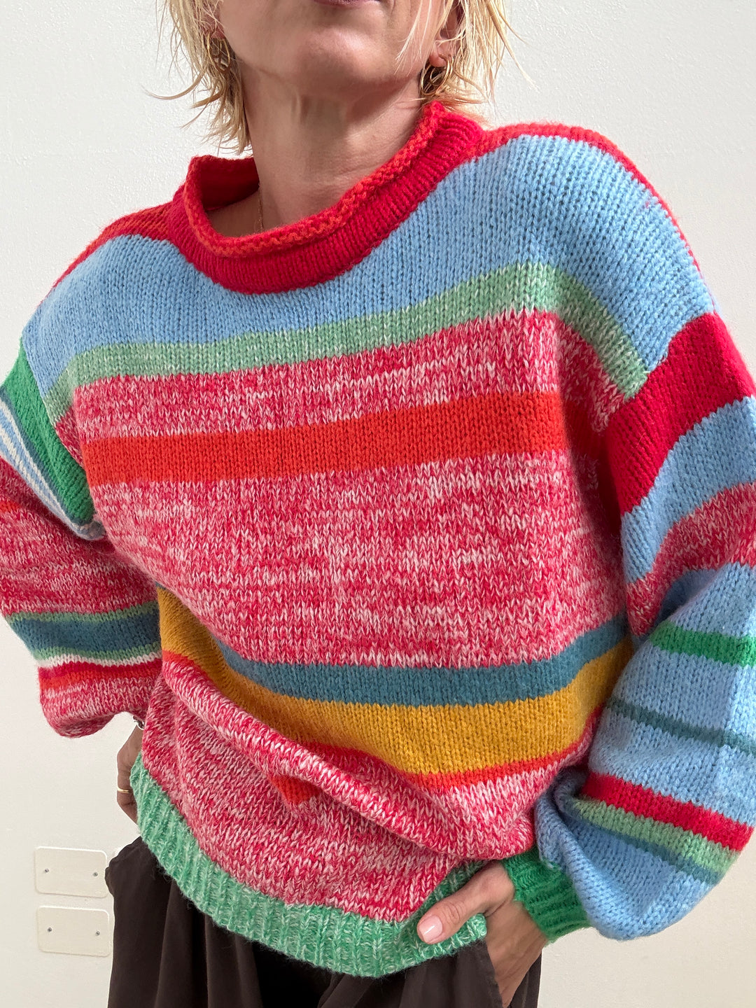 PULL MULTICOLORE ARANCIO/CIELO