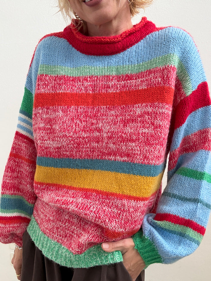 PULL MULTICOLORE ARANCIO/CIELO