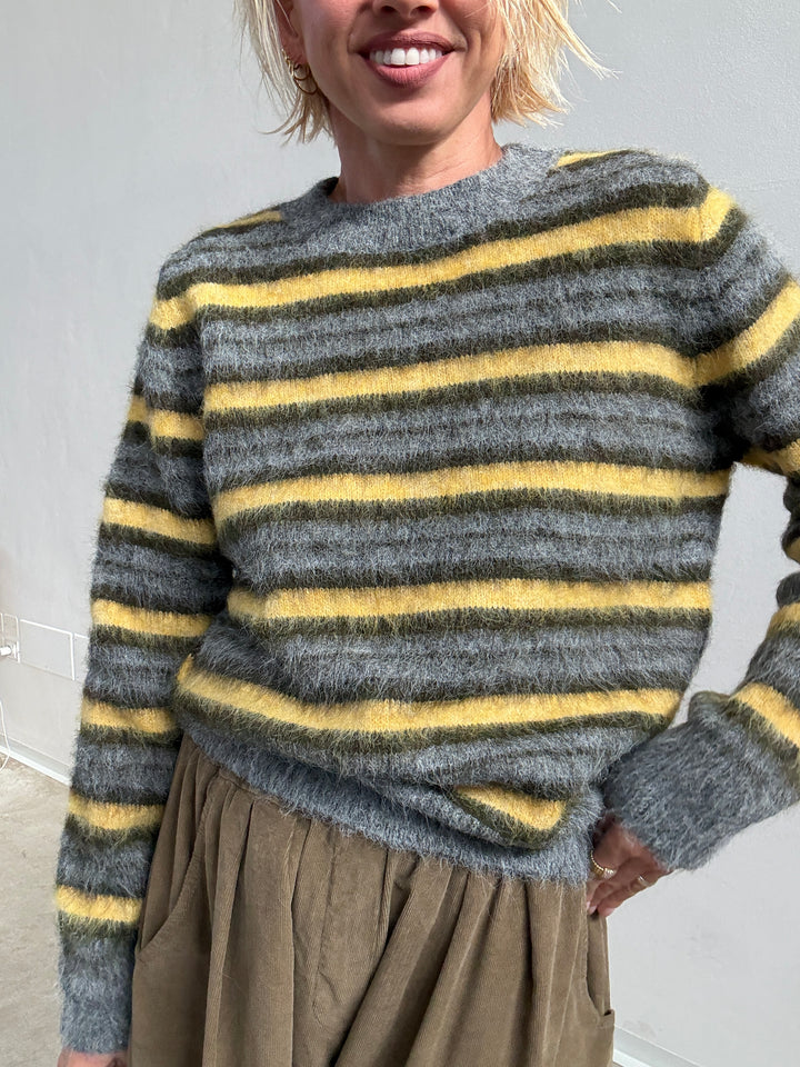 PULL TANIA RIGA GRIGIO/GIALLO