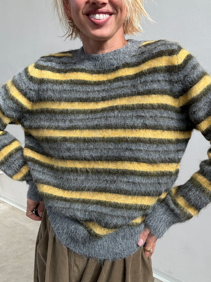 PULL TANIA RIGA GRIGIO/GIALLO