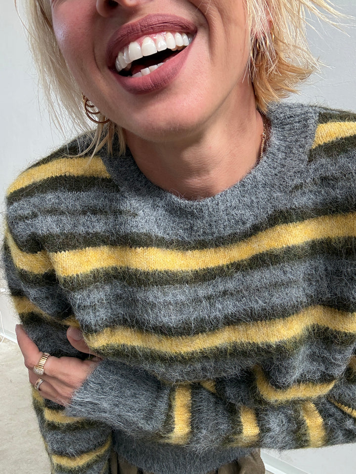 PULL TANIA RIGA GRIGIO/GIALLO