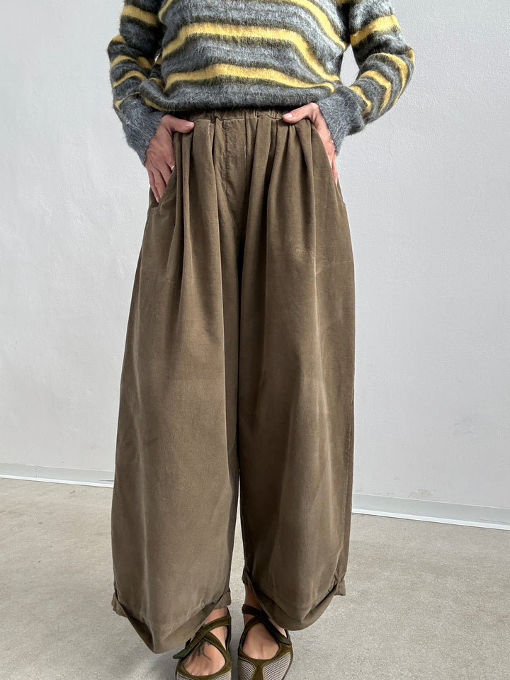 PANTALONE OLIMPIA VELVET VERDE MILI