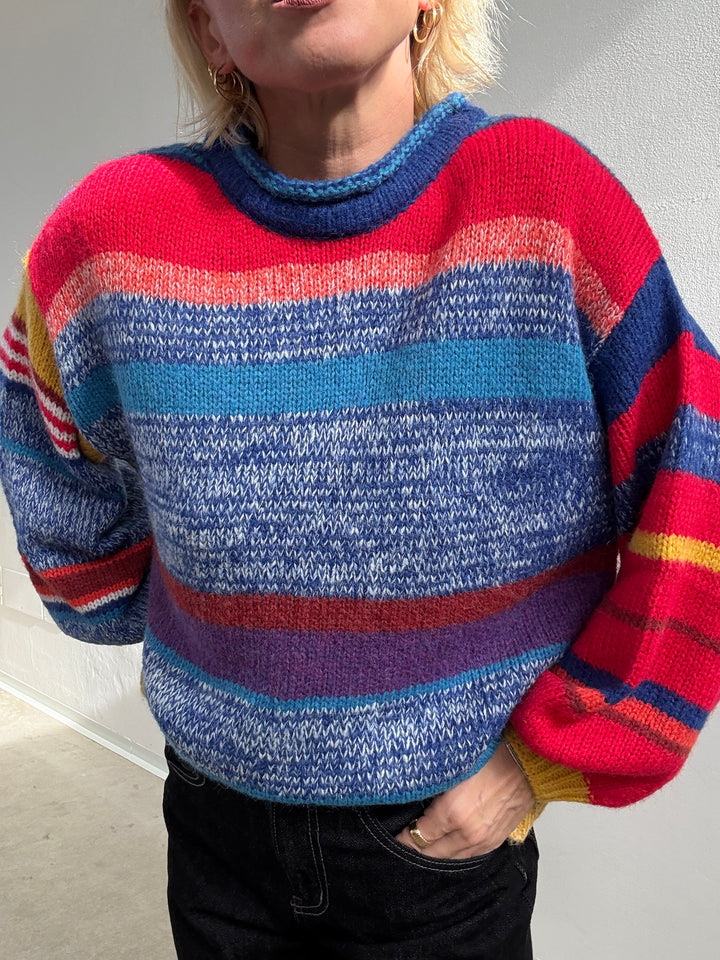 PULL MULTICOLORE BLUETTE/ROSSO