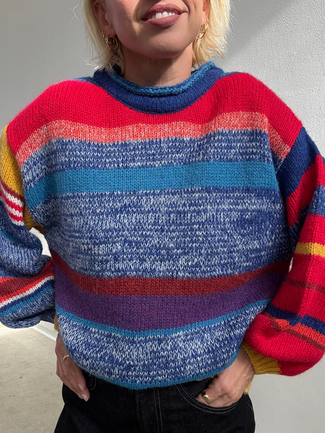 PULL MULTICOLORE BLUETTE/ROSSO