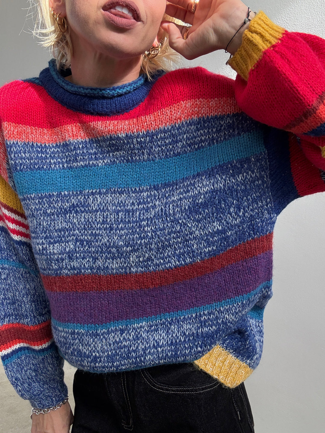 PULL MULTICOLORE BLUETTE/ROSSO