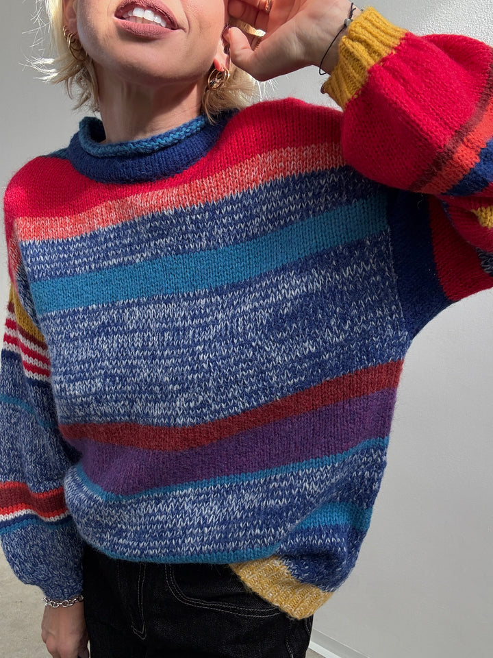 PULL MULTICOLORE BLUETTE/ROSSO