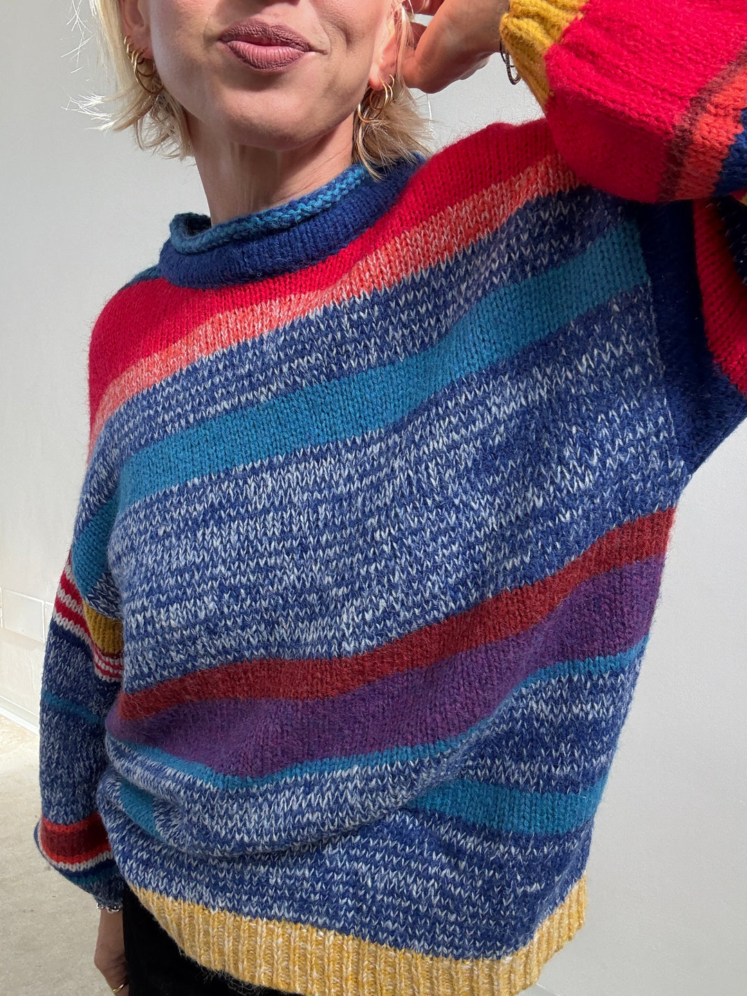 PULL MULTICOLORE BLUETTE/ROSSO