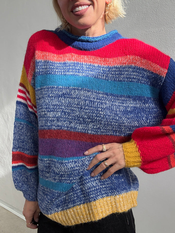 PULL MULTICOLORE BLUETTE/ROSSO