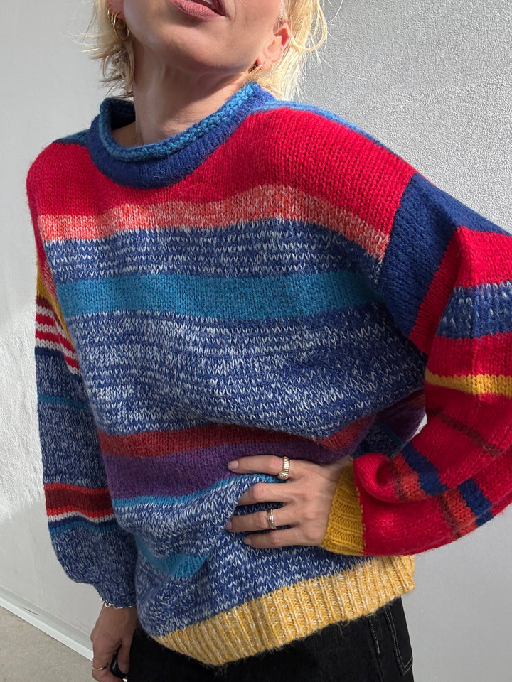 PULL MULTICOLORE BLUETTE/ROSSO