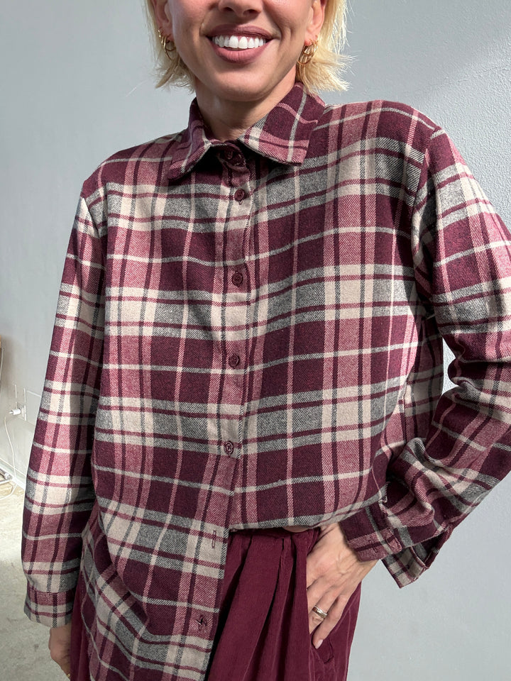 CAMICIA FLANELLA CHECK VINO/BEIGE