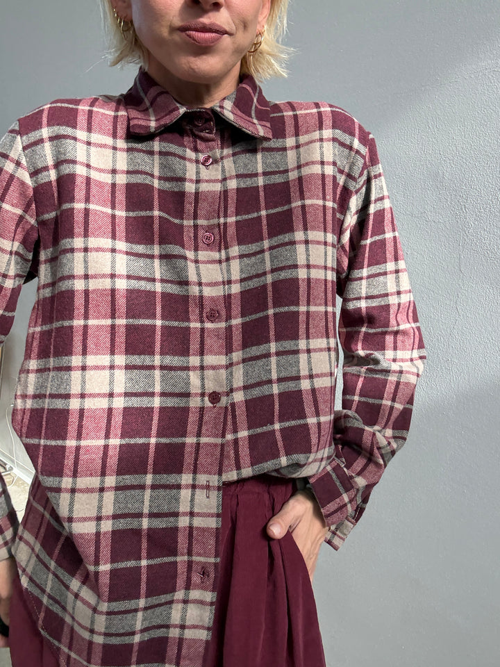 CAMICIA FLANELLA CHECK VINO/BEIGE