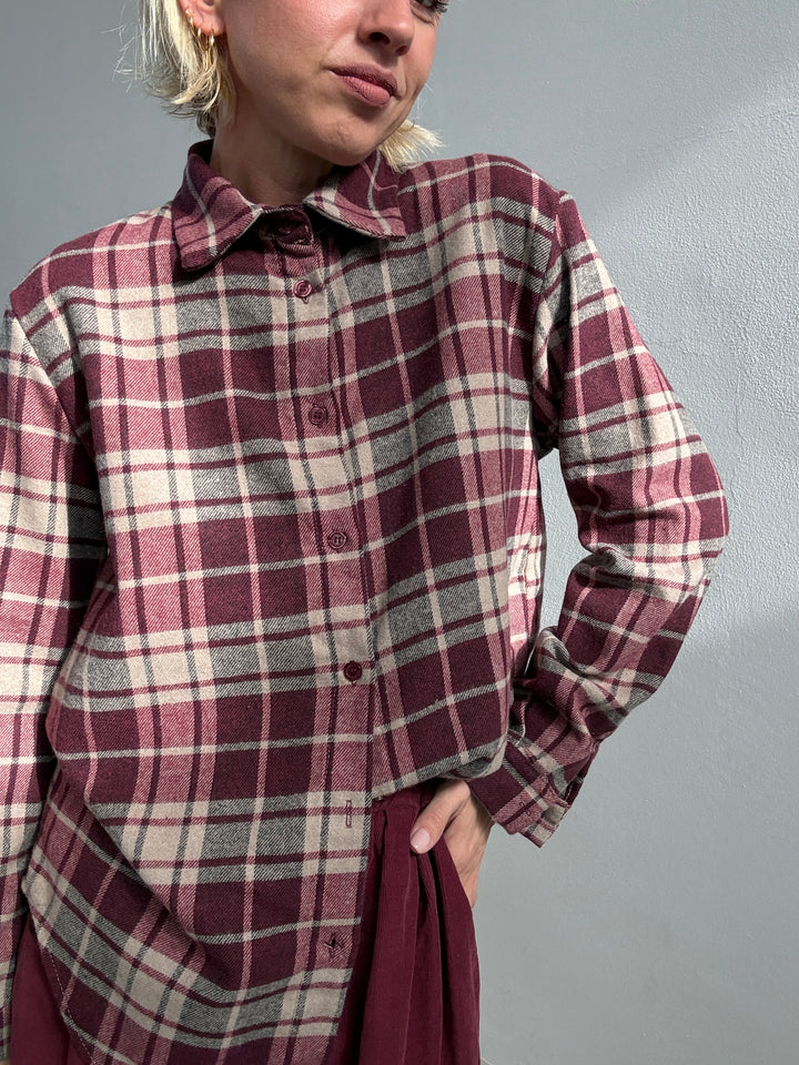 CAMICIA FLANELLA CHECK VINO/BEIGE