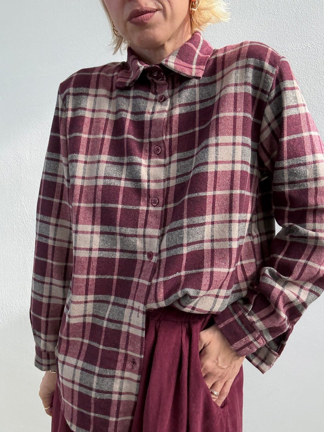 CAMICIA FLANELLA CHECK VINO/BEIGE