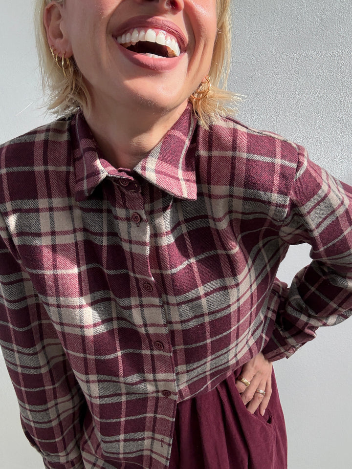 CAMICIA FLANELLA CHECK VINO/BEIGE