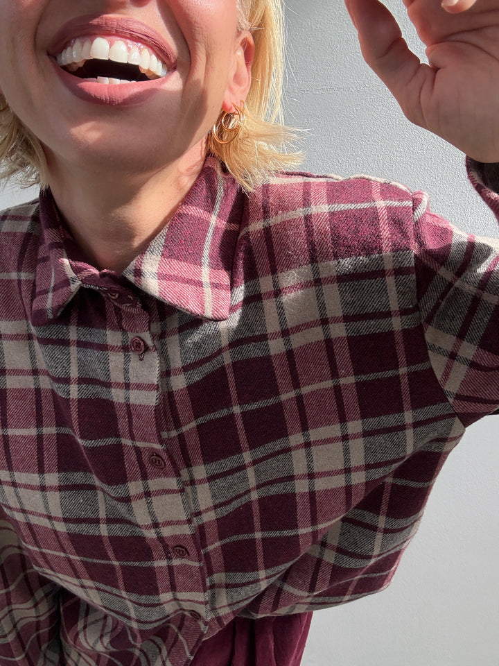 CAMICIA FLANELLA CHECK VINO/BEIGE