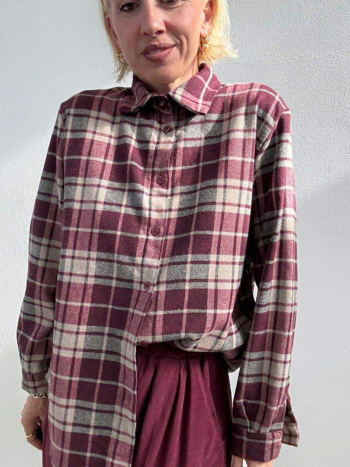 CAMICIA FLANELLA CHECK VINO/BEIGE