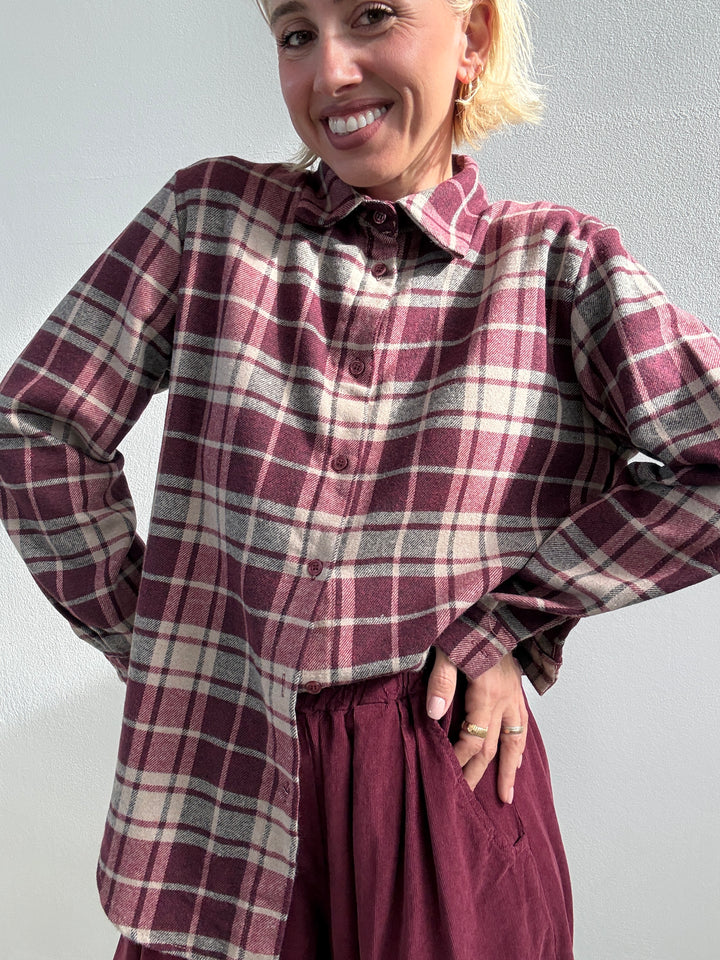CAMICIA FLANELLA CHECK VINO/BEIGE
