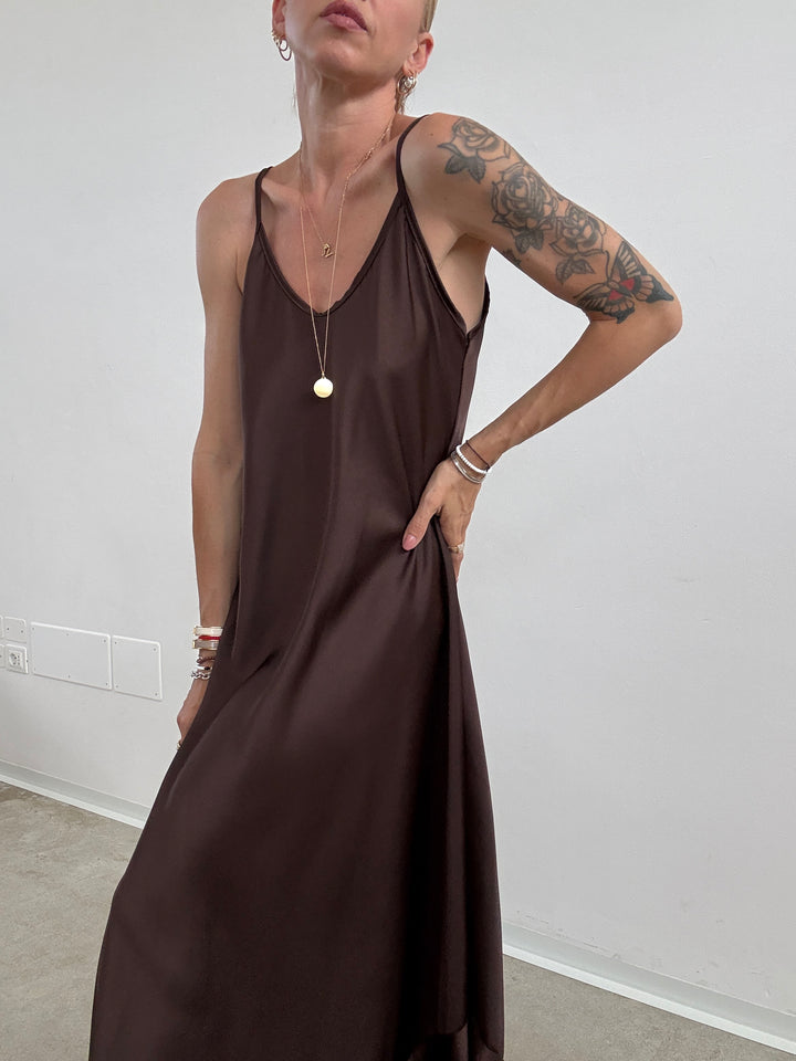 ABITO LINGERIE SATIN CIOCCO
