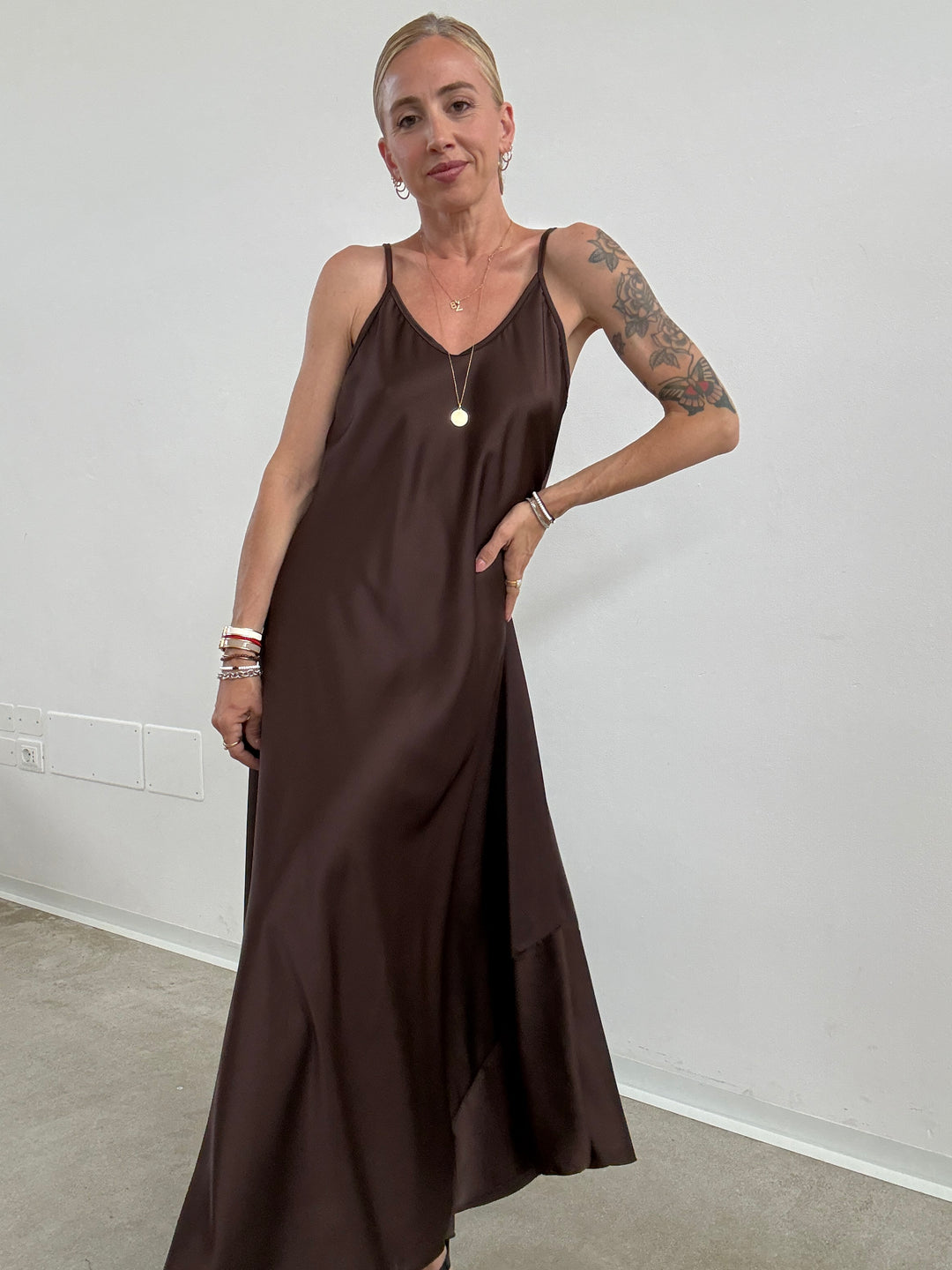ABITO LINGERIE SATIN CIOCCO
