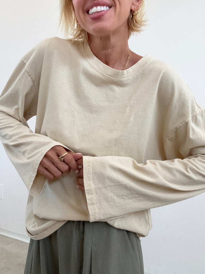 TSHIRT OVER BASIC MANICA LUNGA VANIGLIA