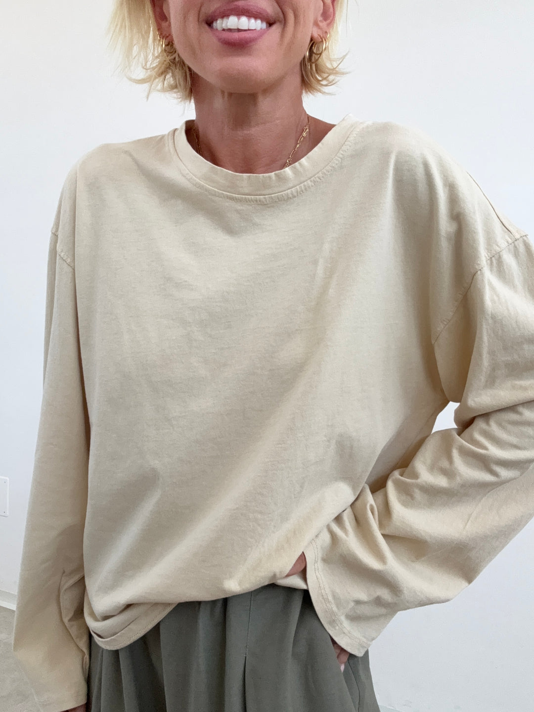 TSHIRT OVER BASIC MANICA LUNGA VANIGLIA