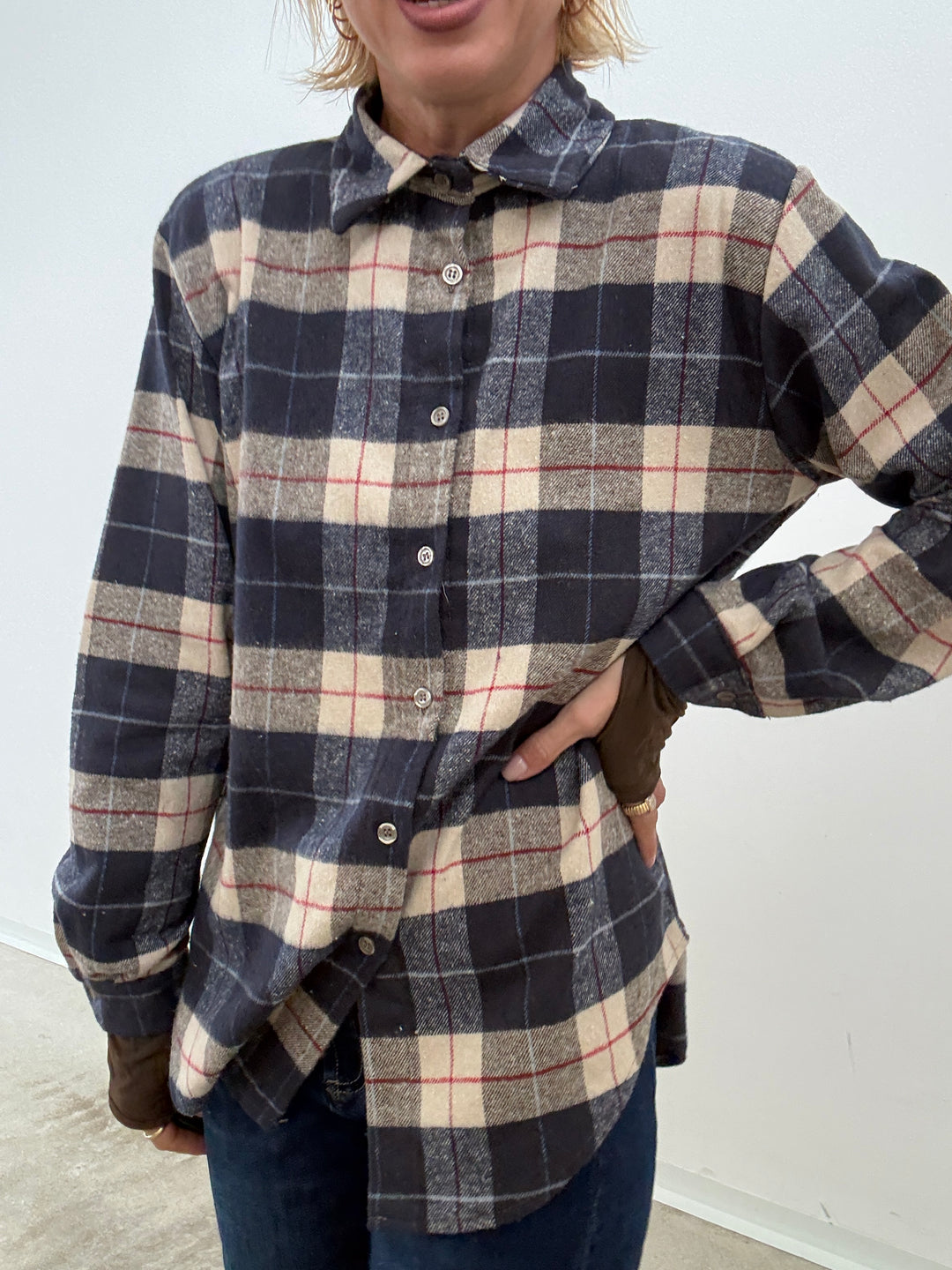 CAMICIA FLANELLA CHECK BLU/LIGHTBEIGE