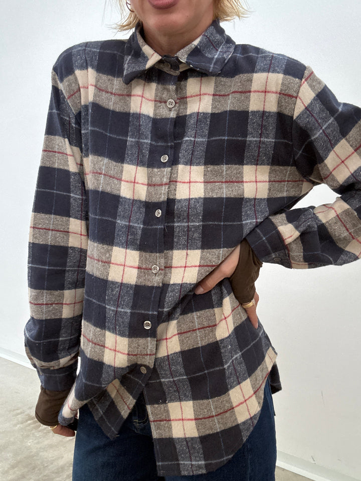CAMICIA FLANELLA CHECK BLU/LIGHTBEIGE