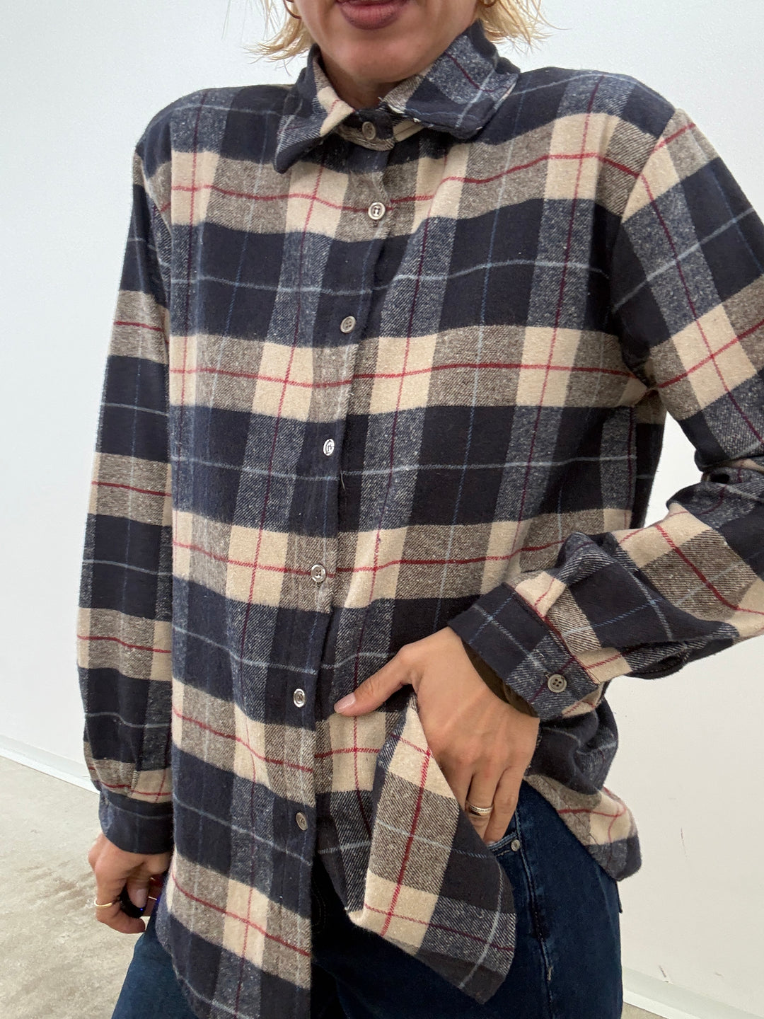 CAMICIA FLANELLA CHECK BLU/LIGHTBEIGE