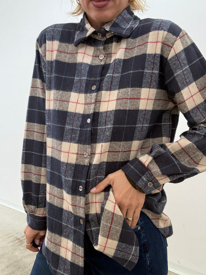 CAMICIA FLANELLA CHECK BLU/LIGHTBEIGE