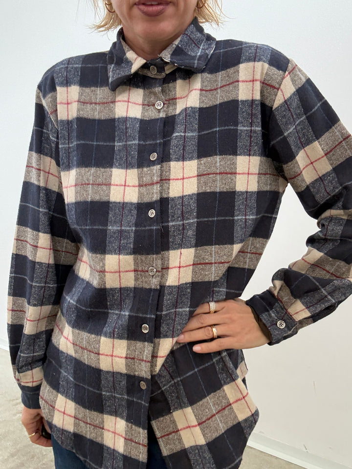 CAMICIA FLANELLA CHECK BLU/LIGHTBEIGE