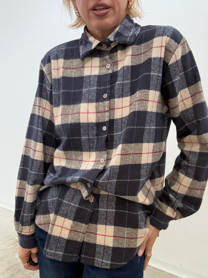 CAMICIA FLANELLA CHECK BLU/LIGHTBEIGE