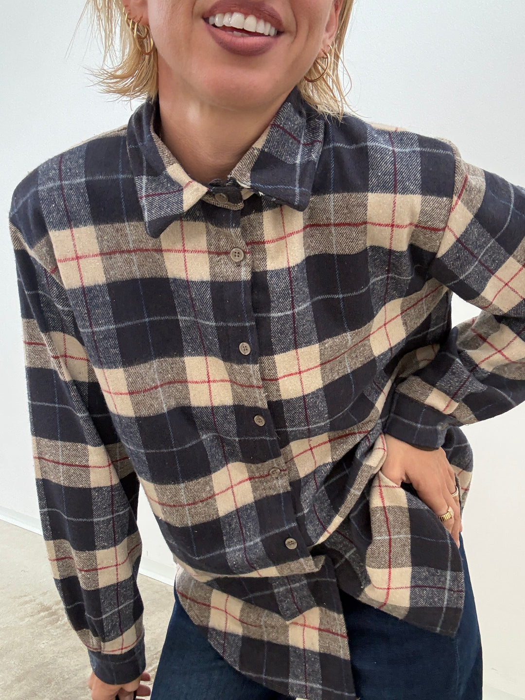 CAMICIA FLANELLA CHECK BLU/LIGHTBEIGE