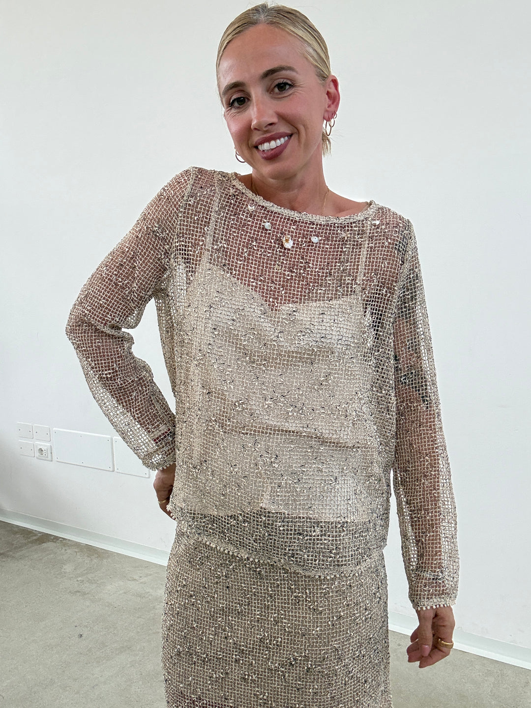 MAGLIA MINORCA RETE LIGHTBEIGE