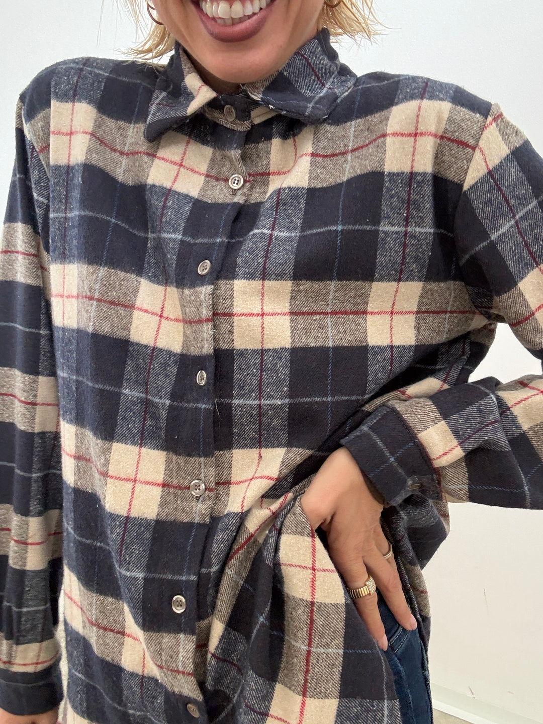 CAMICIA FLANELLA CHECK BLU/LIGHTBEIGE