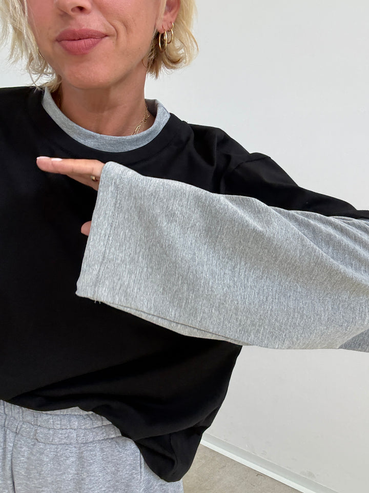 TSHIRT SERENA BICOLORE NERO/GRIGIO