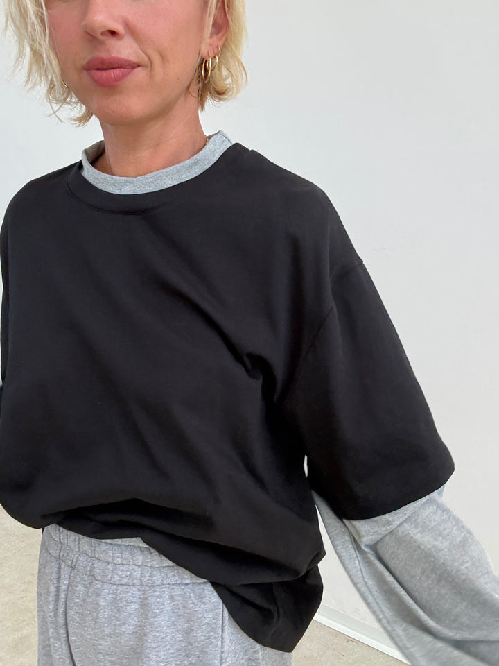 TSHIRT SERENA BICOLORE NERO/GRIGIO