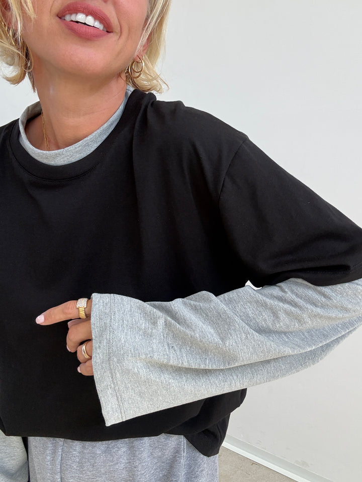 TSHIRT SERENA BICOLORE NERO/GRIGIO